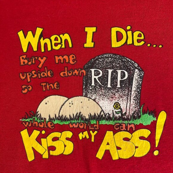 Vintage 80s Funny Quote Shirt Grave Humor Single Stitch Tee - Picture 3 of 6